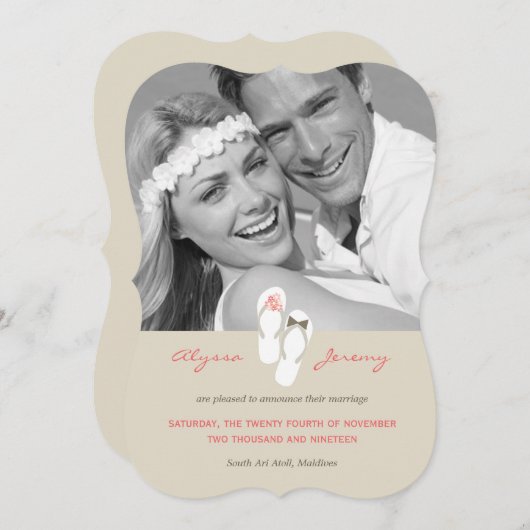 ミスター・アンド・ミセス・ビーチサンダルビーチ結婚式発表 招待状 (正面/裏面)
