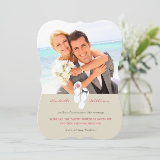 ミスター・アンド・ミセス・ビーチサンダルビーチ結婚式発表 招待状 (スタンド正面)