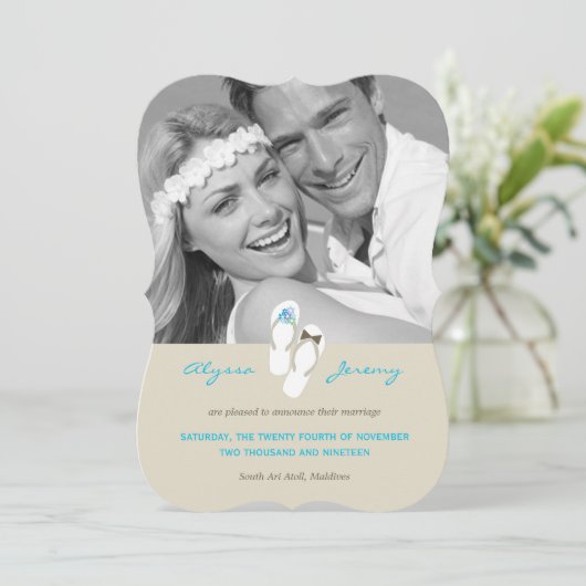 ミスター・アンド・ミセス・ビーチサンダルビーチ結婚式発表 招待状 (スタンド正面)
