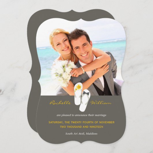 ミスター・アンド・ミセス・ビーチサンダルビーチ結婚式発表 招待状 (正面/裏面)