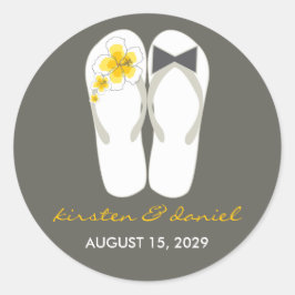ミスター・アンド・ミセス・ピンクハイビスカスビーチサンダルビーチ結婚式 ラウンドシール