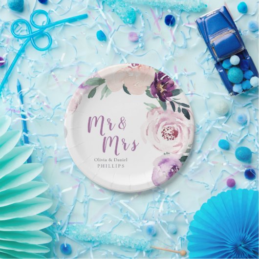 ミスター・アンド・ミセス・ブルーミング植物紫色のフローラ結婚ズ ペーパープレート (パーティー)