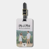 ミスター・アンド・ミセス |モダン Newlyweds写真&モノグラム ラゲッジタグ (正面縦)