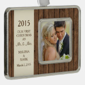 ミスター・アンド・ミセス・初めてのクリスマスズ写真素朴ウッド シルバープレートフレームオーナメント (右)