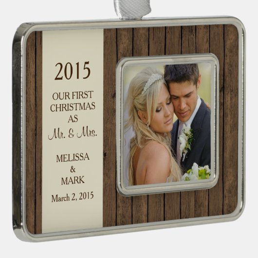 ミスター・アンド・ミセス・初めてのクリスマスズ写真素朴ウッド シルバープレートフレームオーナメント (右)
