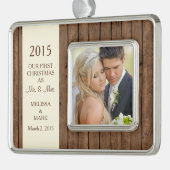 ミスター・アンド・ミセス・初めてのクリスマスズ写真素朴ウッド シルバープレートフレームオーナメント (左)