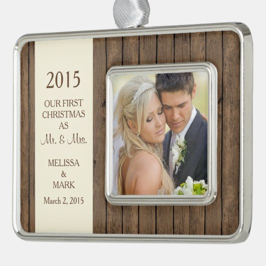 ミスター・アンド・ミセス・初めてのクリスマスズ写真素朴ウッド シルバープレートフレームオーナメント (左)