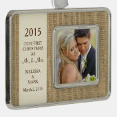 ミスター・アンド・ミセス・初めてのクリスマスズ写真素朴Burlap シルバープレートフレームオーナメント (右)