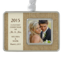 ミスター・アンド・ミセス・初めてのクリスマスズ写真素朴Burlap