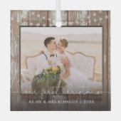 ミスター・アンド・ミセス・初めてのクリスマスズ素朴・ウッド・アンド・ライト ガラスオーナメント (正面)