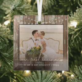 ミスター・アンド・ミセス・初めてのクリスマスズ素朴・ウッド・アンド・ライト ガラスオーナメント