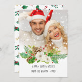 ミスター・アンド・ミセス・初めてのクリスマス水彩画金ゴールド写真 シーズンカード (正面/裏面)