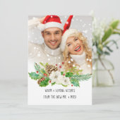 ミスター・アンド・ミセス・初めてのクリスマス水彩画金ゴールド写真 シーズンカード (スタンド正面)