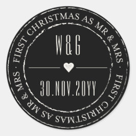ミスター・アンド・ミセス・初めてのクリスマス・ヴィンテージ・スタンプ・サークル ラウンドシール