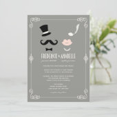 ミスター・アンド・ミセス・口ひげとリップ・ヴィンテージ・シック結婚ズ 招待状 (スタンド正面)