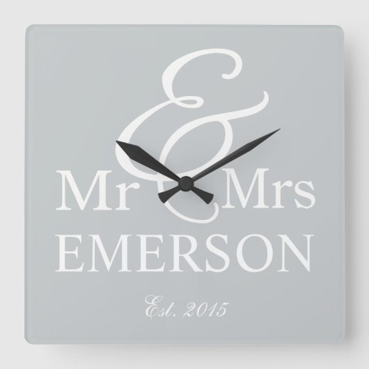 ミスター・アンド・ミセス・名前をカスタムする スクエア壁時計 (正面)