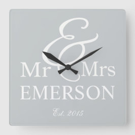 ミスター・アンド・ミセス・名前をカスタムする スクエア壁時計