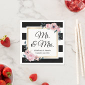 ミスター・アンド・ミセス・金ゴールド・フレーム白黒フローラ結婚ズ スタンダードカクテルナプキン (インサイチュ)
