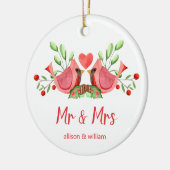 ミスター・アンド・ミセス・(鳥)ショウジョウコウカンチョウ・ラブバードパーソナライズされた セラミックオーナメント (左)