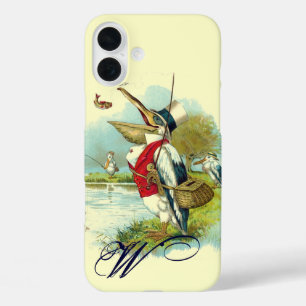 ミスター・ペリカン・魚釣り・モノグラム・クリーム iPhone 16 PLUSケース