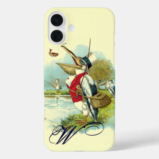 ミスター・ペリカン・魚釣り・モノグラム・クリーム Case-Mate iPhoneケース (裏面)