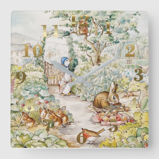 ミスター・マクレガーの庭のジェミマ・パドル・ダック スクエア壁時計 (正面)