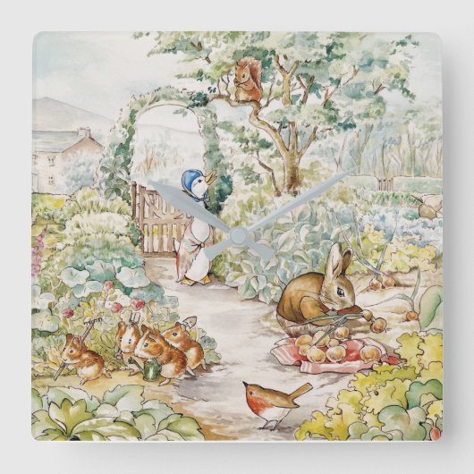 ミスター・マクレガーの庭のジェミマ・パドル・ダック スクエア壁時計 (正面)