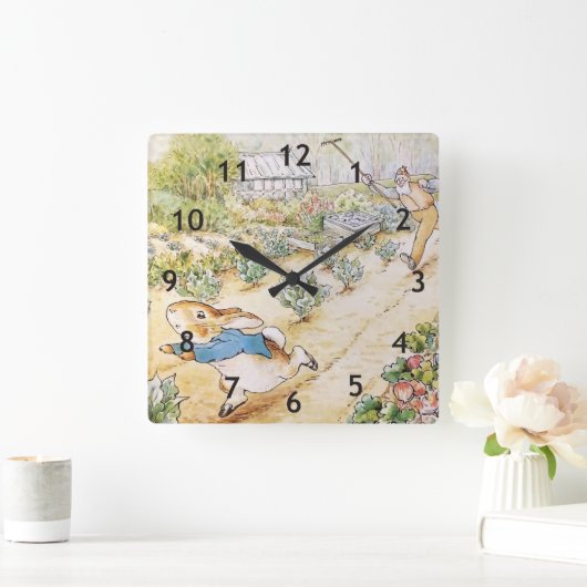 ミスター・マクレガーの庭のピーター・ウサギ スクエア壁時計 (ホーム)