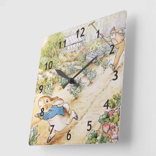 ミスター・マクレガーの庭のピーター・ウサギ スクエア壁時計 (傾斜)
