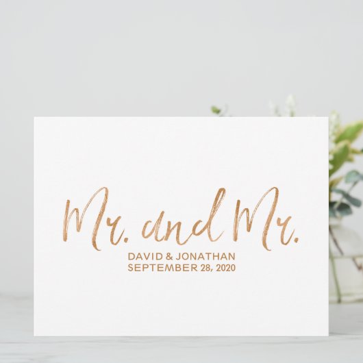 「ミスター＆ミスター」同性婚 ウェディングサイン | おしゃれな銅 セーブザデート (スタンド正面)