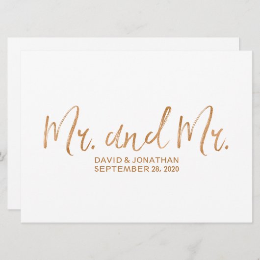 「ミスター＆ミスター」同性婚 ウェディングサイン | おしゃれな銅 セーブザデート (正面/裏面)