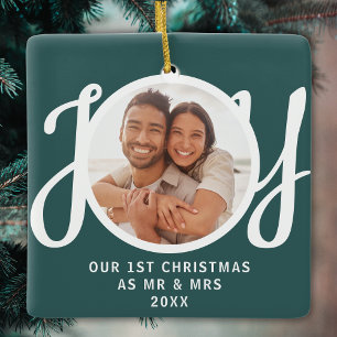 ミスター＆ミセスとしての最初のクリスマスフォトグリーン記念品 セラミックオーナメント