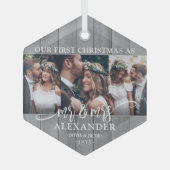 ミスター&ミセスとしての第1のクリスマス・ 3フォトグレイフェイクウッド ガラスオーナメント (正面)