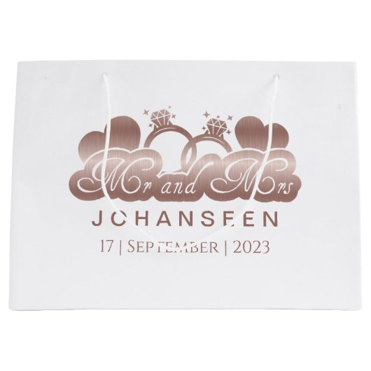 ミスター&ミセスエレガントバラクラシックゴールドフォイル新婚 ラージペーパーバッグ (正面)