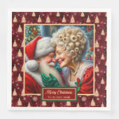 ミスター&ミセスクロースホリデーナプキンズレッド金ゴールドグリーン (正面)