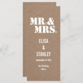 ミスター&ミセスタイポグラフィクラフト紙結婚のメニューカード メニュー (正面/裏面)