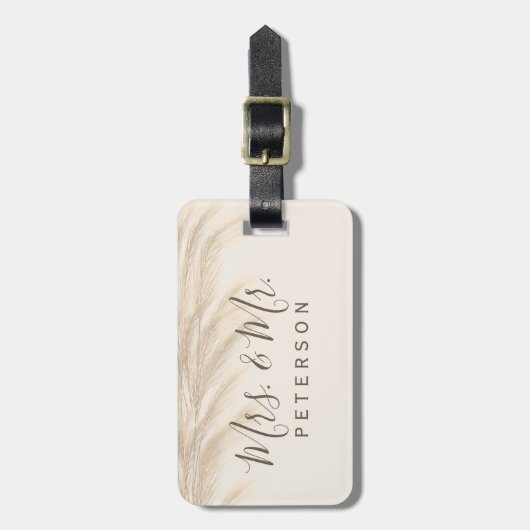 ミスター&ミセスタイポグラフィボホサマーパンパスグラス ラゲッジタグ (正面縦)