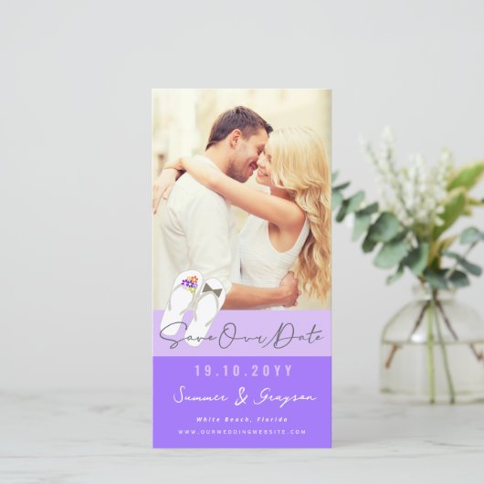 ミスター&ミセスビーチサンダルデイジービーチ結婚式写真 セーブザデート (スタンド正面)