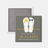 ミスター&ミセスビーチサンダルハイビスカスウェディング日付を保存 マグネット (正面/裏面)