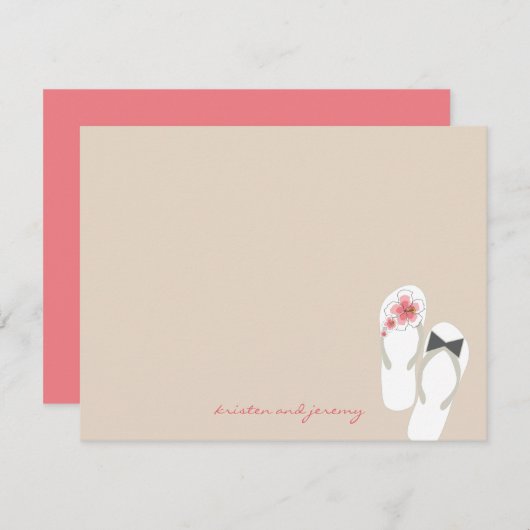 ミスター&ミセスビーチサンダルビーチ結婚式サンキューカード サンキューカード (正面/裏面)