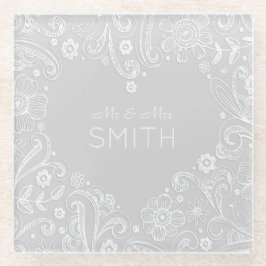 ミスター&ミセスフローラドードルハート結婚の形見 ガラスコースター