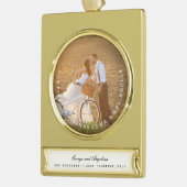 ミスター&ミセス初めてのクリスマスシンプル文字円写真 ゴールドプレートバナーオーナメント (左)