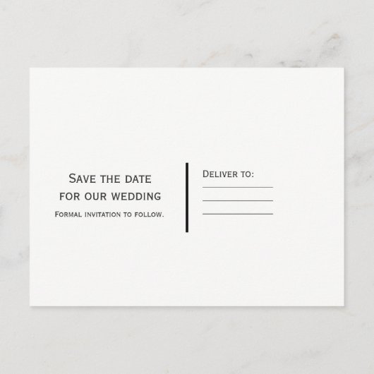 ミスター&ミセス白黒日付招待状の保存 案内ポストカード (裏面)