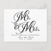 ミスター&ミセス白黒日付招待状の保存 案内ポストカード (正面)