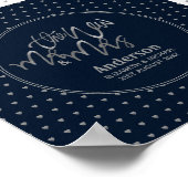 ミスター&ミセス結婚のネイビーブルーシルバーラブハート ポスター (角)