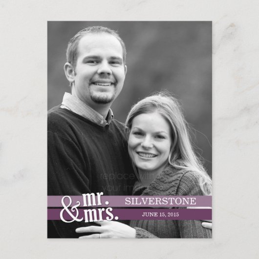 ミスター&ミセス結婚サンキューカード – プラム ポストカード (正面)