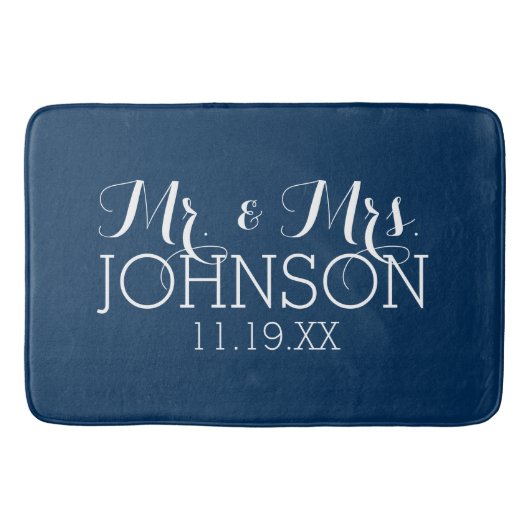 ミスター&ミセス結婚式の引き出物カラー無地のネイビーブルー バスマット (正面)