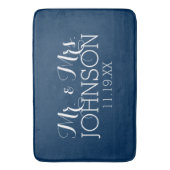 ミスター&ミセス結婚式の引き出物カラー無地のネイビーブルー バスマット (正面縦)