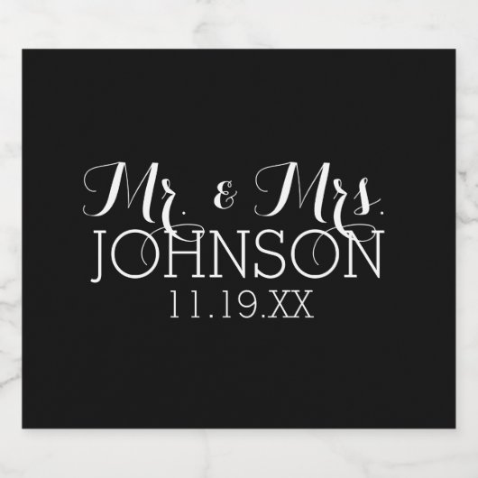 ミスター&ミセス結婚式の引き出物 – ミニマル白黒 ビールラベル (シングルラベル)