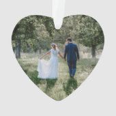 ミスター&ミセス4フォト初めてのクリスマスグレイフェイクウッド オーナメント (裏面)